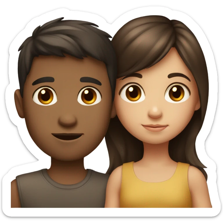 Brown hair brown eye little girl with boy with dark brown hair sticker