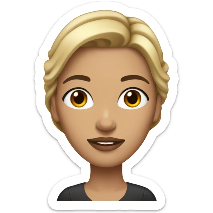 Brunette with blonde highlights women with arched eyebrows and big lip sticker