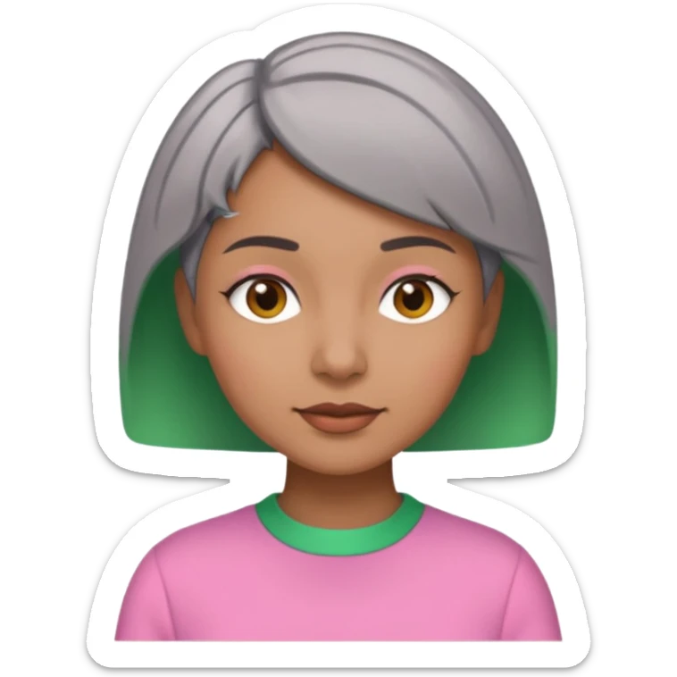 Brown woman with short gray hair wearing pink and green outfit  sticker