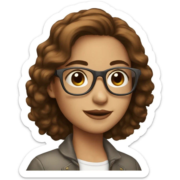 Beautiful girl with brown hair and glasses and laptop sticker