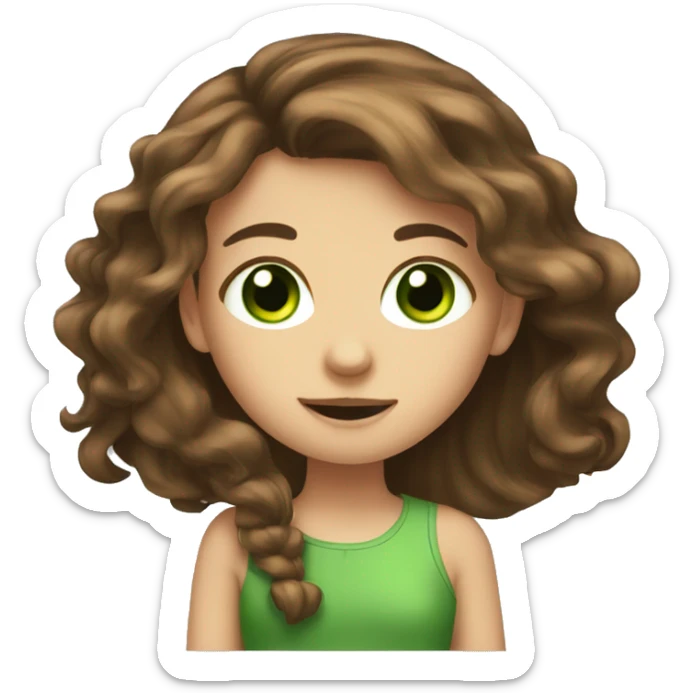 Cute girl with long brown hair and green eyes sticker