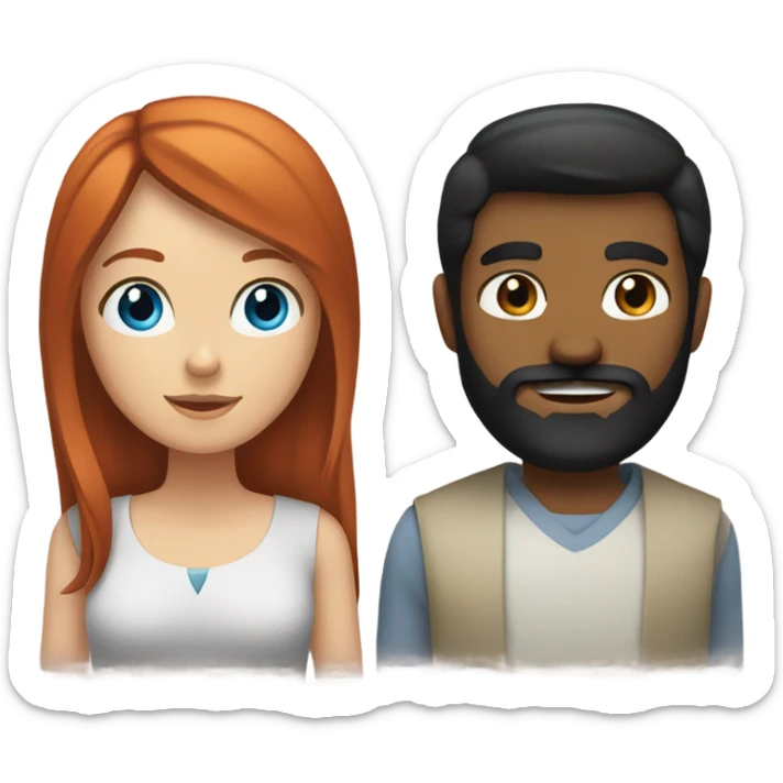 Redhead blue eyed girl and black haired bearded mexican male couple sticker