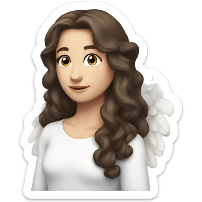 Caucasian brunette angel with long hair, dimples, big blue eyes, halo and wings sticker
