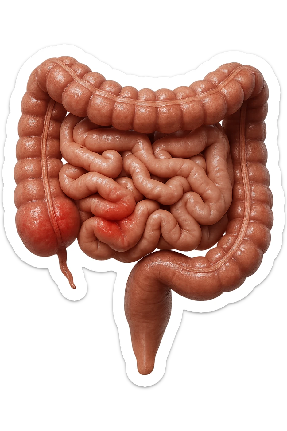 intestino anatomico realistico con red spot di infiammazione, IPERREALISTICO 4K sticker