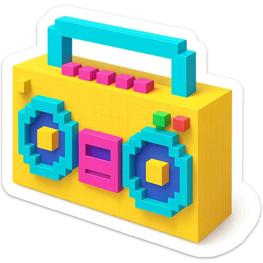 A boombox in voxel style, side view sticker