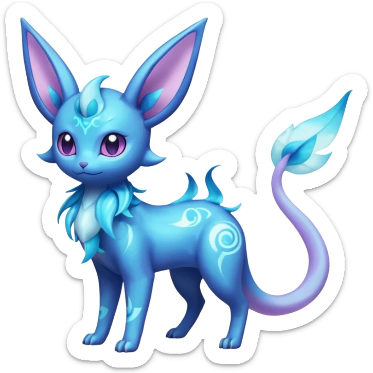 Shiny Sparkly Bioluminescent Glowing Espeon-Lumineon-Vaporeon-Amaura-Dragonair-Sylveon-Fakémon-hybrid-creature (full body)  sticker