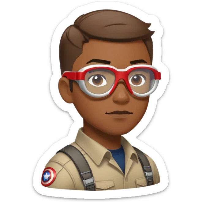 sam wilson with short hair, side-whiskers, and wear red-white safety glasses from  from captain america: civil war sticker