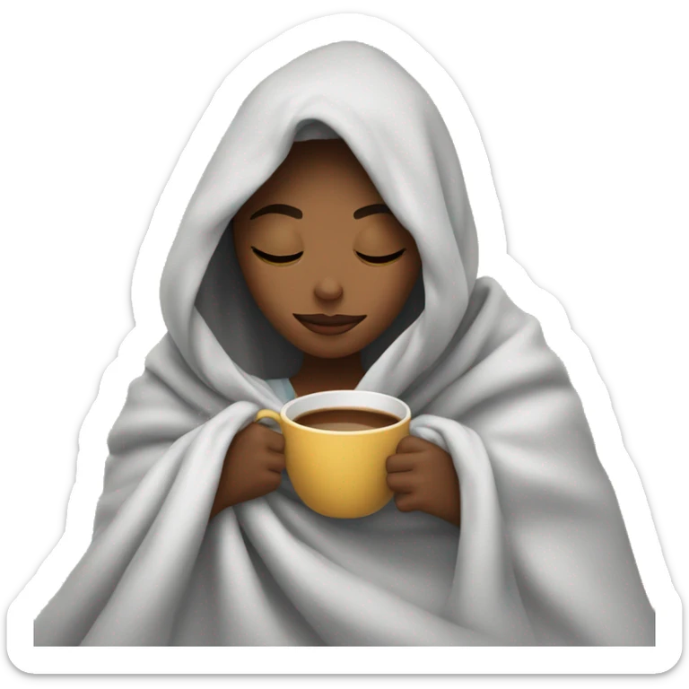 girl inside a blanket sipping coffee eyes closed sticker
