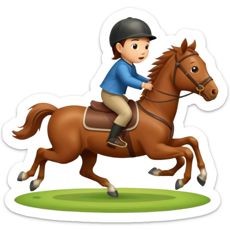 l little chinese baby riding on a  cute horse running really fast on the grass with 2026 year's label sticker