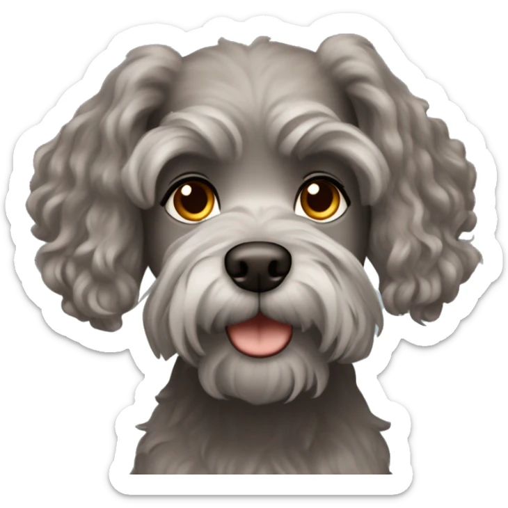 redhead girl with wavy hair and brown eyes with a little grey schnauzer  sticker