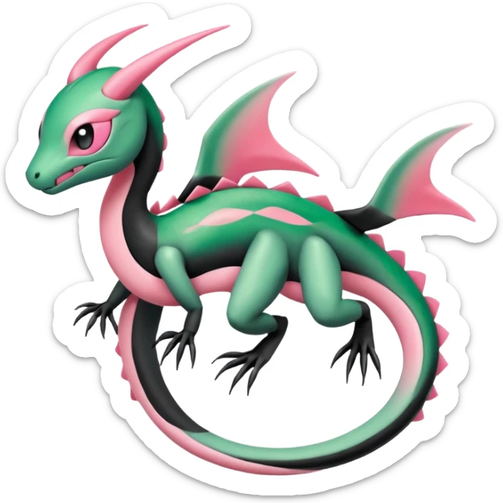 Pink-black-white-gradients Meloetta-Rayquaza-Salandit-Pokémon-Fakémon-creature-fusion-hybrid sticker