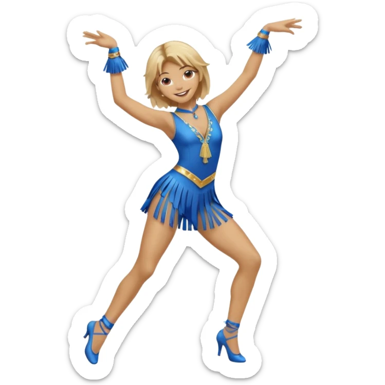 blue jazz style dance costume with tassels on dirty blonde full body sticker