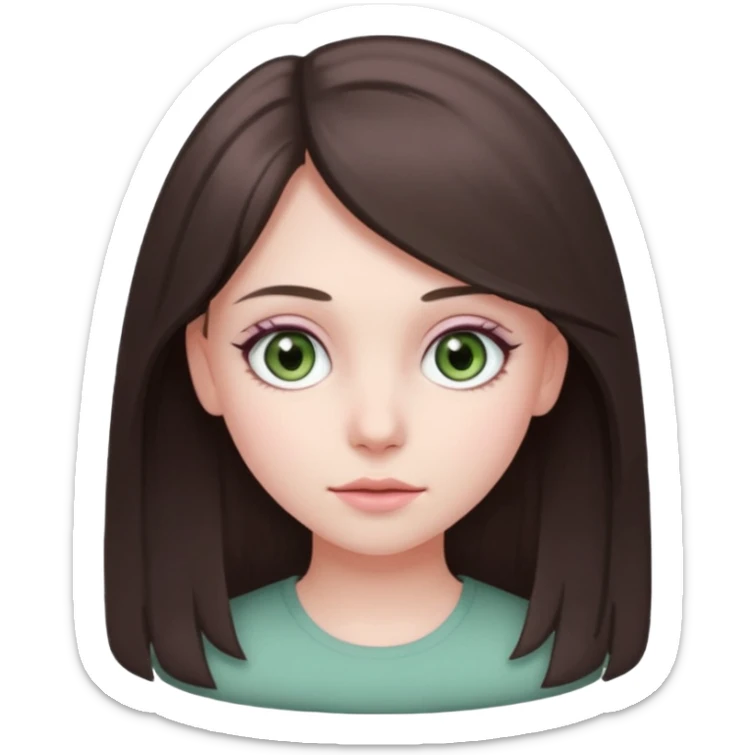 girl with medium-long dark ashy brown hair, gray-green eyes, pinkish-pale skin sticker