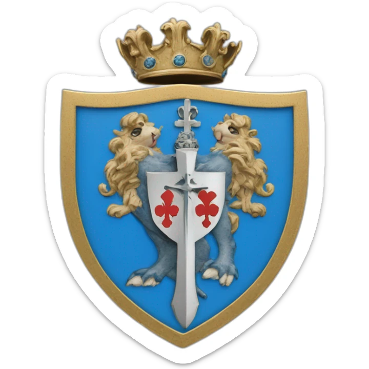 Coats of arms blue with horseshoe argent, heels to base, surmounted of a cross sticker