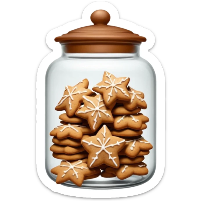 Realistic glass cookie jar with brown lid full of ginger stars cookies sticker