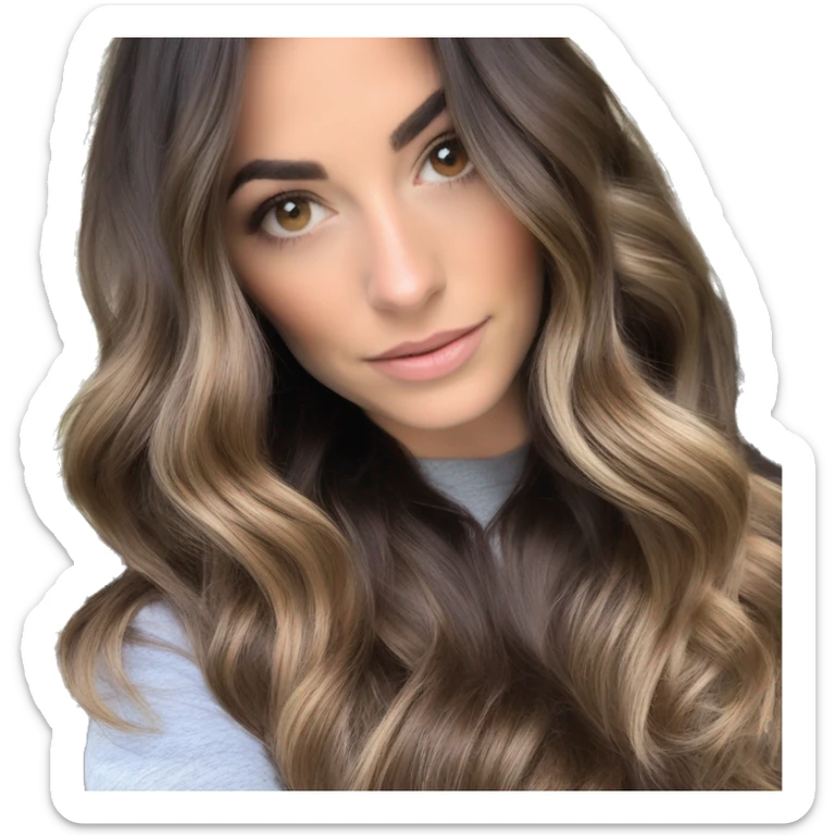 White girl brown eyes with medium length voluminous brown hair with brown highlights balayage spa sticker