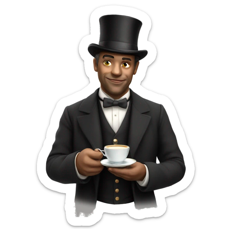 Photorealistic man A British gentleman in a monocle and a top hat with a cup of tea in his hand sticker