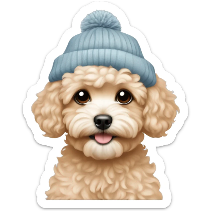 Aesthetic Apricot maltipoo puppy girl with winter hat sticker