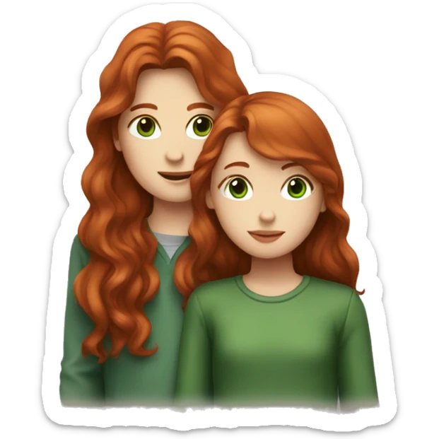 Redhead girl with brown eyes kissing boy with long brown hair and green eyes sticker
