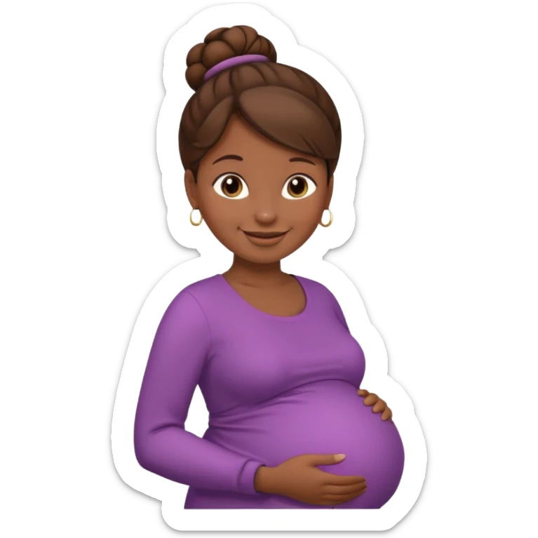 pregnant woman, brown hair, dark skin, bun hair sticker