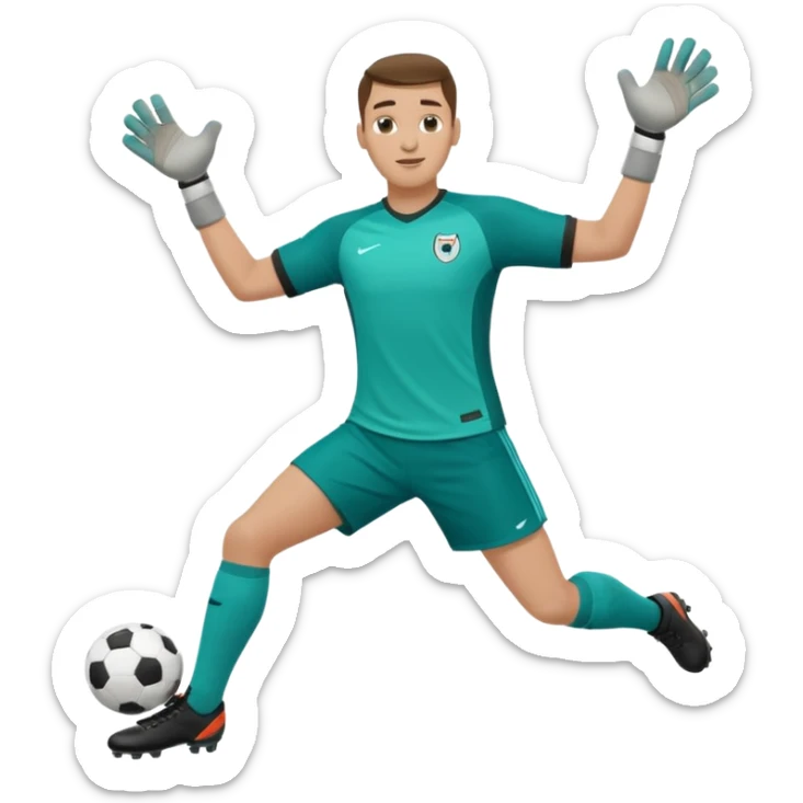 soccer goalkeeper teal shirt, shorts football boots arms out sticker