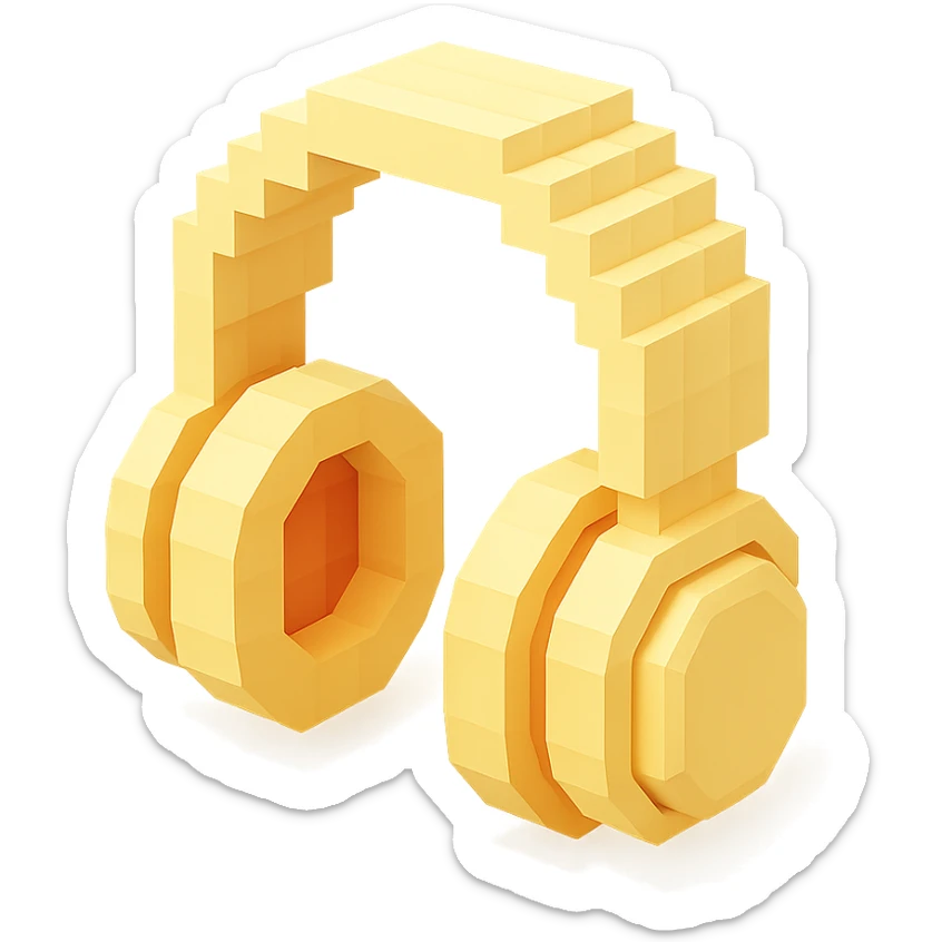 full-size Sony headphones, pale cream color, isometric view sticker