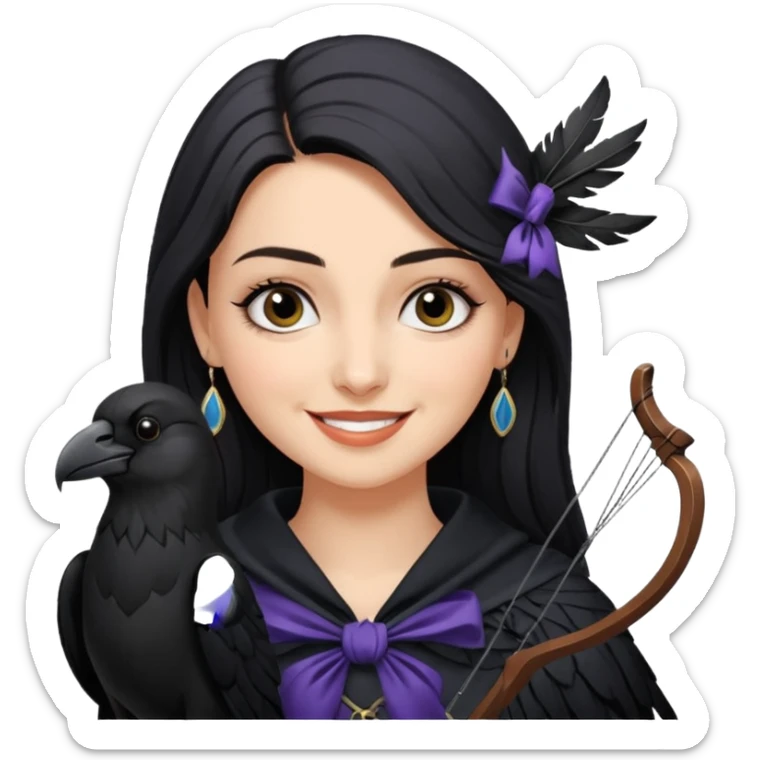 Alysanne Blackwood from Game of Thrones. She is known as black aly and is the Wife of Cregan Stark. I have her looking like Hande Erçel. Show her with a raven and a bow. Have her smirking, smiling, laughing sticker