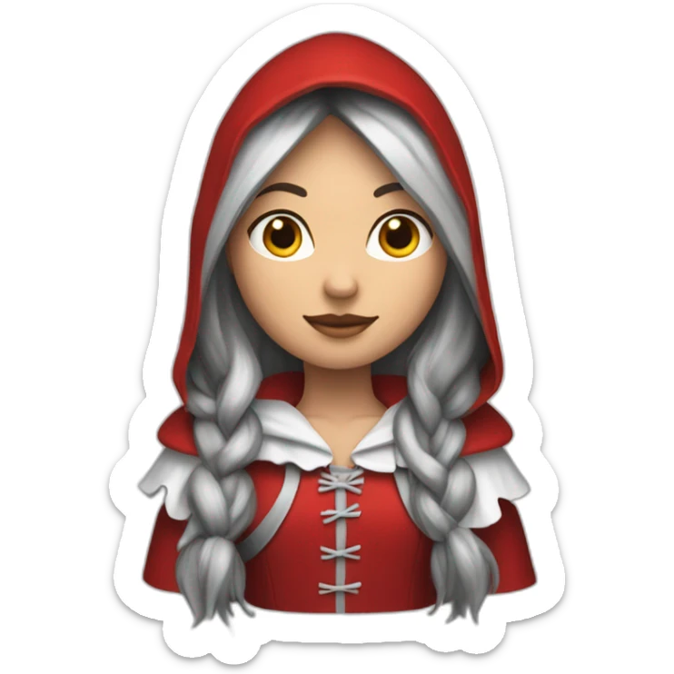 red-ridding-hood-with-long-black-strait-hair-with-white-break-hair sticker