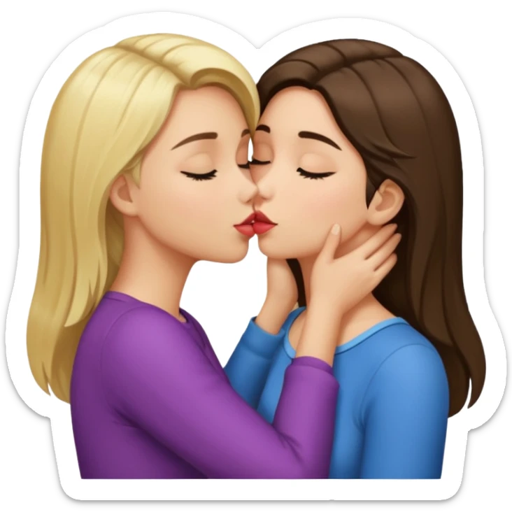 blond girl kissing brunette girls neck sticker