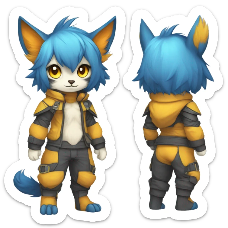 Anthro-Edgy-Cool-Blue-Yellow-Beige-Orange-Contrast-Colors-Fantasy-Fur-Sona-Chibi-Shiny-Fakémon-Hybrid full body sticker