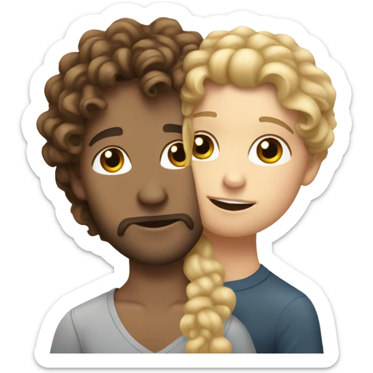 a white girl with brown curly hair kissing a white guy with dirty blonde hair sticker