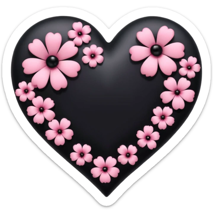 goth sakura heart, heart made of black sakura petals with pink accents sticker