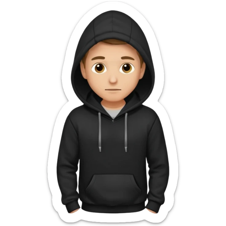 fullbody Mysterious shy caucasian man in black hoodie, hands in pockets and black pants sticker
