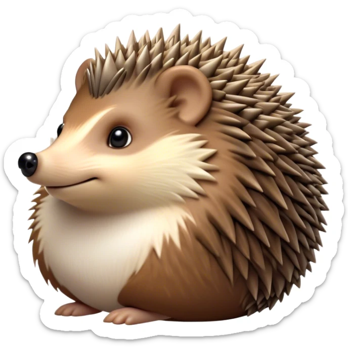 Cinematic Noble Hedgehog Portrait Emoji, Poised and regal, with a compact, spiky build and a rich, earthy Fur of brown spines and a soft underbelly, deep-set soulful beady eyes, Simplified yet sharp and sophisticated features, highly detailed, glowing with a warm, dignified glow, high shine, intelligent and endearing, stylized with an air of woodland charm, focused and attentive, soft glowing outline, capturing the essence of a watchful and confident little hedgehog, so majestic it feels as though it could scurry out of the screen with effortless authority! sticker