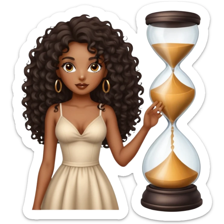 Black girl+with walking hour glass body+smoky eye +beautiful long curly hair sticker