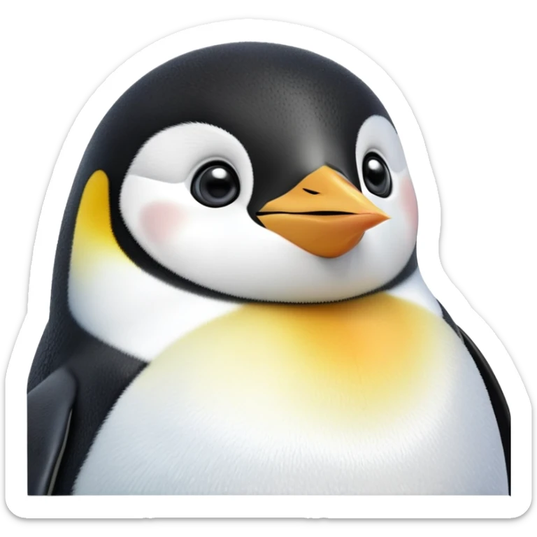 cinematic-cute-emperor-penguin-portrait-emoji,-head-tilted-playfully-and-inquisitively,-with-glossy,-pristine-plumage-accented-by-a-bright-beak-and-round,-sparkling-eyes-filled-with-curiosity,-simplified-yet-irresistibly-adorable-features zoomed into the face sticker