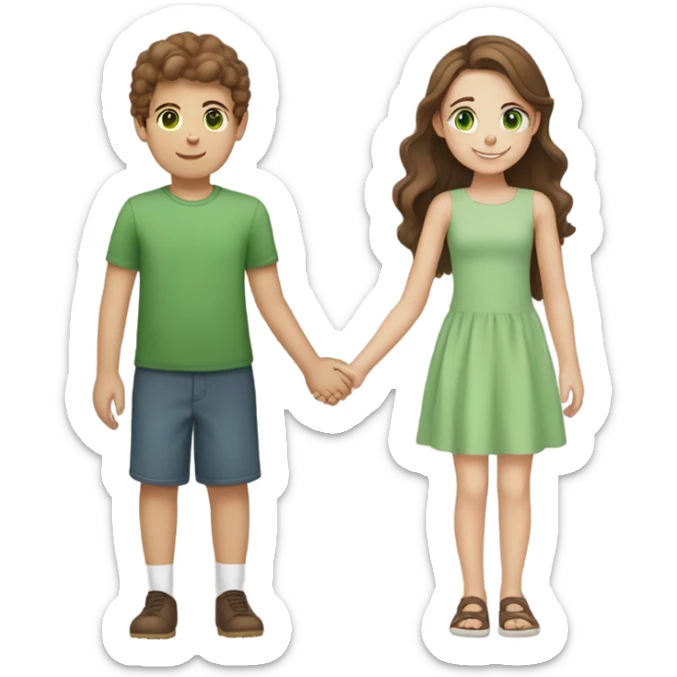 Girl with Brown Hair and Green eyes Holding Hands with Boy with Brown hair and Brown eyes  sticker