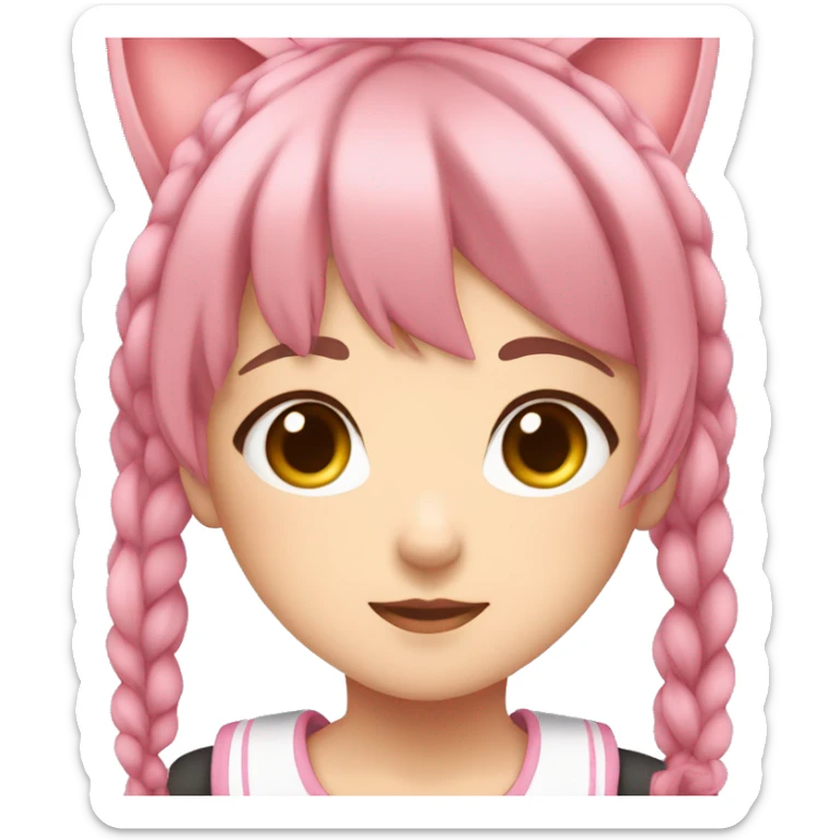 cute anime girl with brown and pink hair with cat ears and shes in a pink school girl outfit sticker