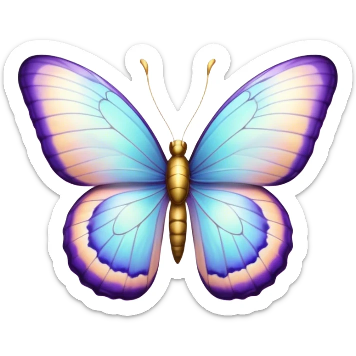 Beautiful and Majestic Butterfly Portrait Emoji, Head and body rendered in serene repose with a gentle, content smile, showcasing a delicately patterned form with softly shimmering wings and eyes peacefully closed in tranquil repose, Simplified yet exquisitely endearing features, highly detailed, glowing with a soft, drowsy pastel light, high shine, relaxed and utterly noble, stylized with an air of timeless natural beauty, soft glowing outline, capturing the essence of a majestic butterfly that embodies the pure enchantment of nature! sticker
