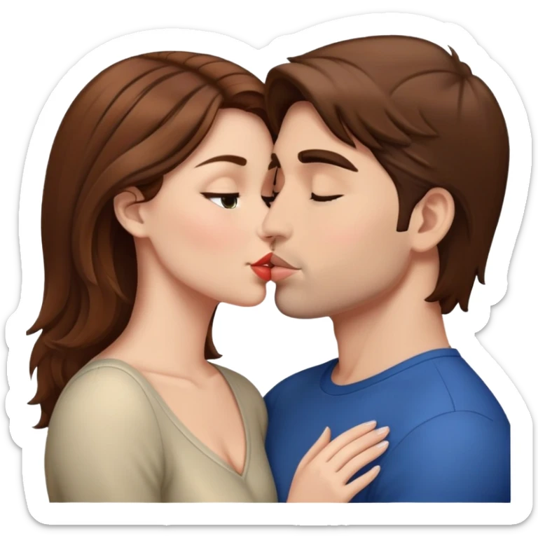 Naked brown hair woman kissing naked guy sticker