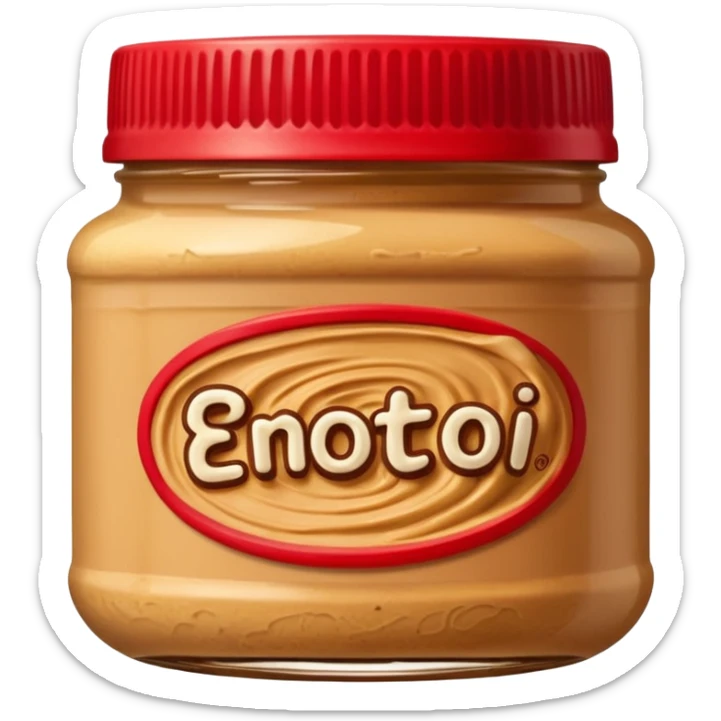 small clean transparent jar of peanut butter with creamy golden-brown swirl inside, simple brown or red lid, no label, rich thick natural texture, soft lighting, subtle shadows, emoji scale, optimized for clarity and detail at small size sticker