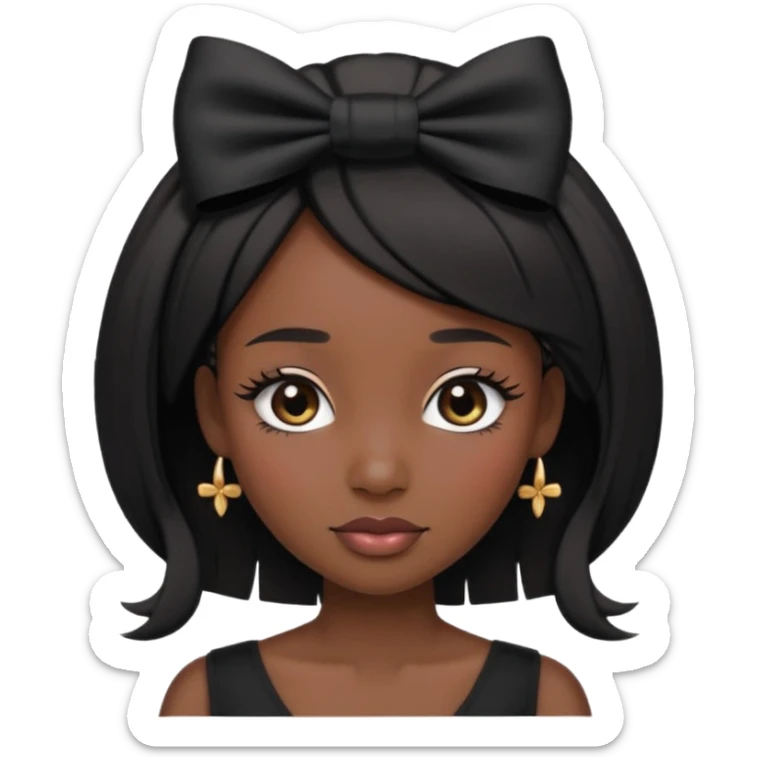 Adult woman with black cute  cut with a black top and a bow on her head with long lashes sticker