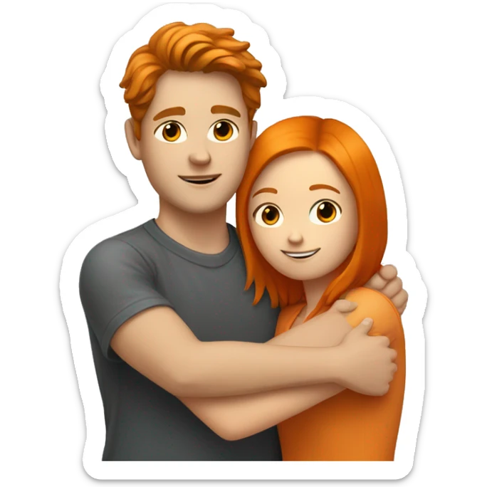 white boy with brown hair hugs a orange hair girl sticker