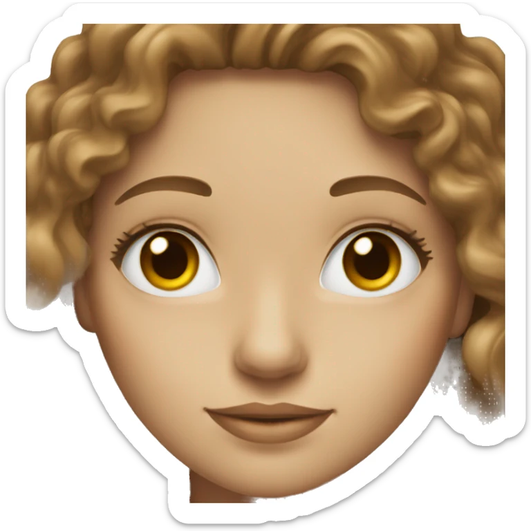 a white woman with hazel eyes and long curly wavy brown hair sticker