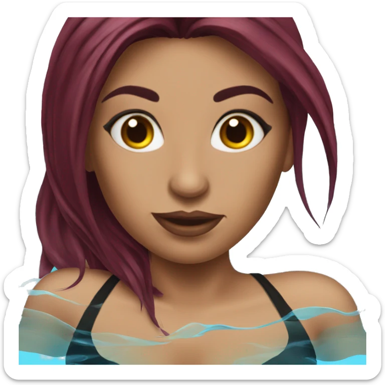 Beautiful tattooed  burgundy long haired woman swimming in a pool sticker