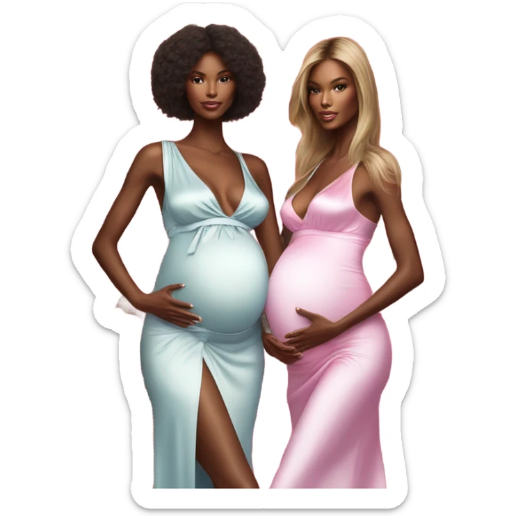 Realistic Photo of 2 Victoria secret models pregnant posing with flowers sticker