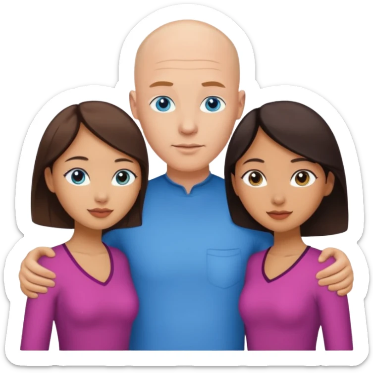 Bald white man blue eyes in love with Filipina woman 2 young Filipina girls sticker