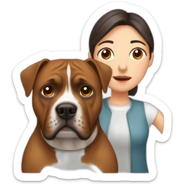 Sad Man with Chinese wife and brown Staffordshire terrier dog sticker