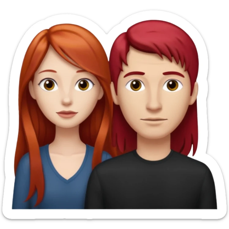 Mujer flaca con cabello largo color rojo color de piel blanca, hombre de color medio moreno con cabello color negro, flaco sticker