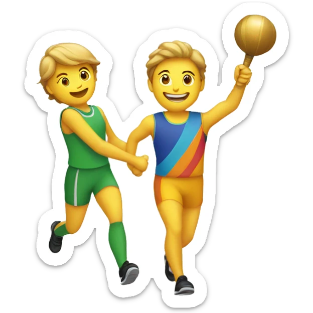 one person passing the baton to another ahead of them sticker